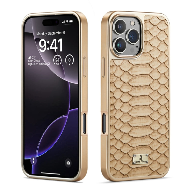 For iPhone 16 Pro Max Fierre Shann Python Texture Electroplating PU Phone Case(White) by FIERRE SHANN