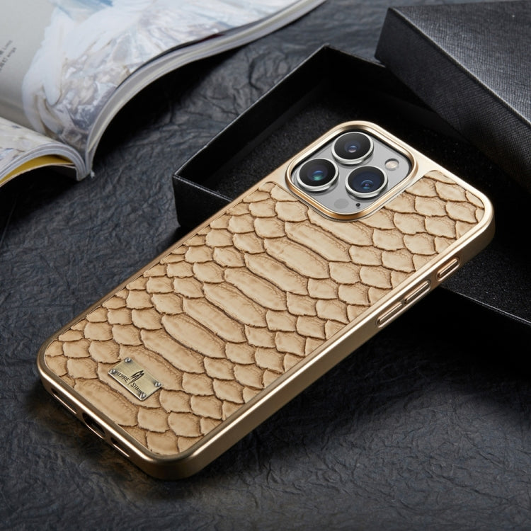 For iPhone 16 Pro Max Fierre Shann Python Texture Electroplating PU Phone Case(White) by FIERRE SHANN