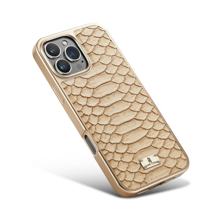 For iPhone 16 Pro Max Fierre Shann Python Texture Electroplating PU Phone Case(White) by FIERRE SHANN