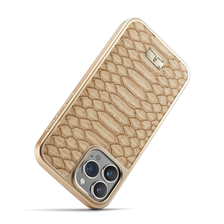 For iPhone 16 Pro Max Fierre Shann Python Texture Electroplating PU Phone Case(White) by FIERRE SHANN