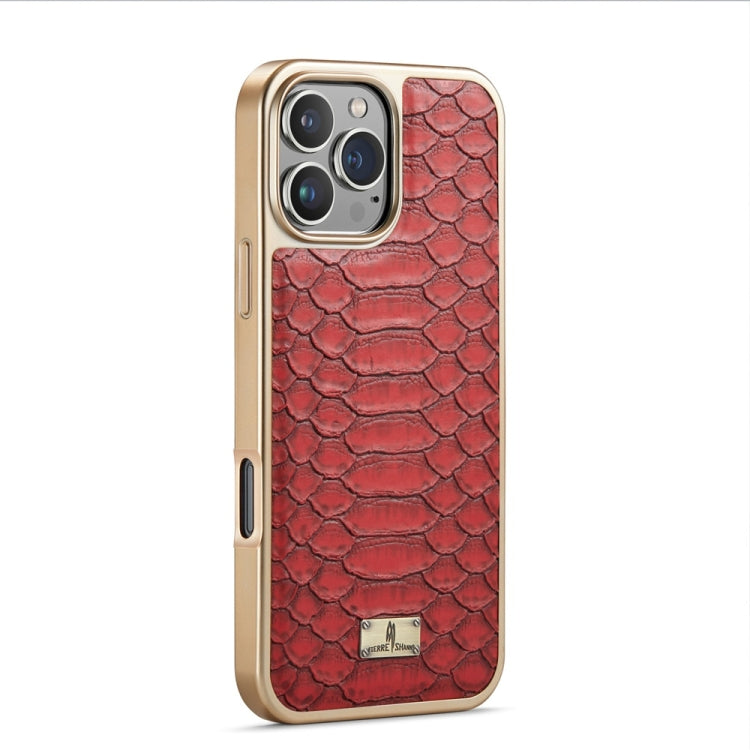 For iPhone 16 Pro Fierre Shann Python Texture Electroplating PU Phone Case(Red) by FIERRE SHANN
