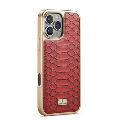 For iPhone 16 Pro Fierre Shann Python Texture Electroplating PU Phone Case(Red) by FIERRE SHANN
