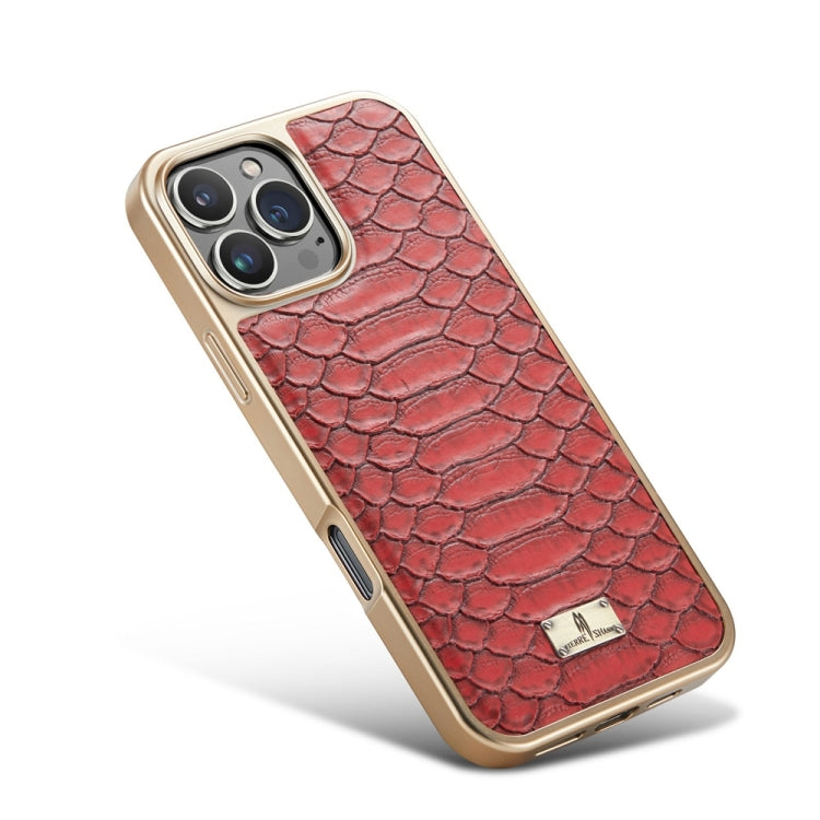 For iPhone 16 Pro Fierre Shann Python Texture Electroplating PU Phone Case(Red) by FIERRE SHANN