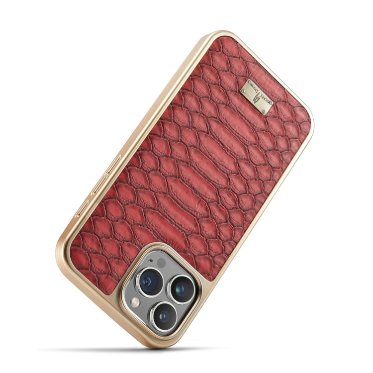 For iPhone 16 Pro Fierre Shann Python Texture Electroplating PU Phone Case(Red) by FIERRE SHANN