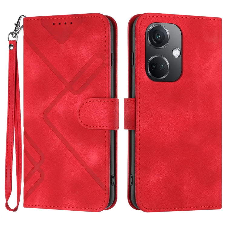 For OPPO K11 Line Pattern Skin Feel Leather Phone Case(Red) by buy2fix