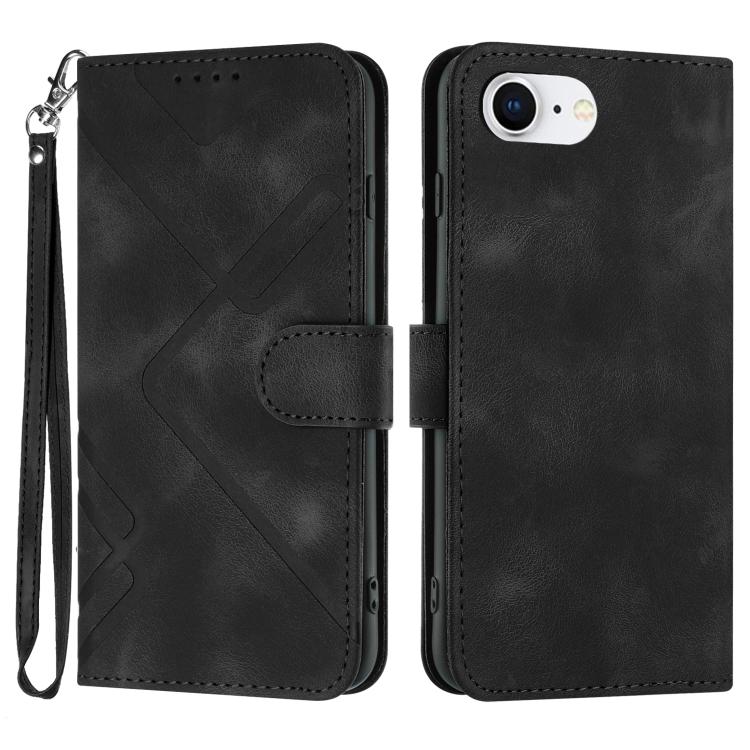 For iPhone 16e Line Pattern Skin Feel Leather Phone Case(Black) by buy2fix
