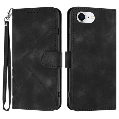 For iPhone 16e Line Pattern Skin Feel Leather Phone Case(Black) by buy2fix