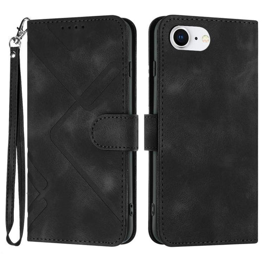 For iPhone 16e Line Pattern Skin Feel Leather Phone Case(Black) by buy2fix