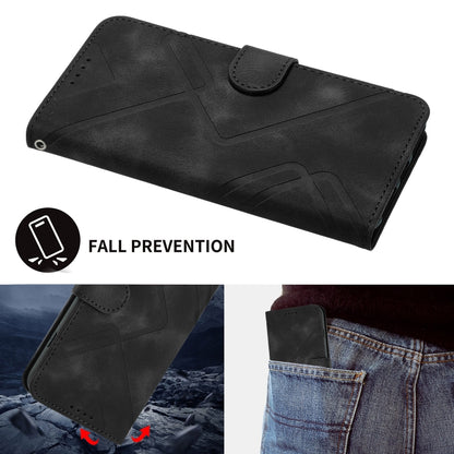 For iPhone 16e Line Pattern Skin Feel Leather Phone Case(Black) by buy2fix