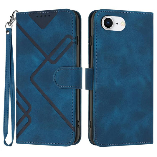 For iPhone 16e Line Pattern Skin Feel Leather Phone Case(Royal Blue) by buy2fix