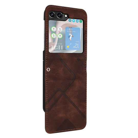 For Samsung Galaxy Z Flip5 Line Pattern Skin Feel Leather Phone Case(Coffee)