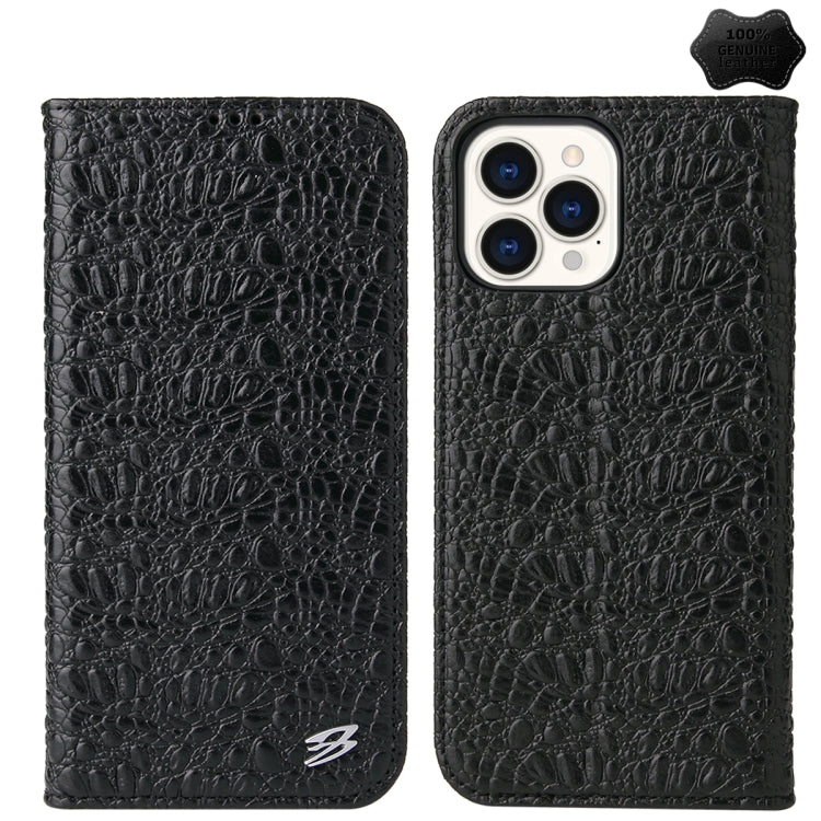 For iPhone 15 Pro Max Fierre Shann Crocodile Texture Magnetic Genuine Leather Phone Case(Black) by FIERRE SHANN