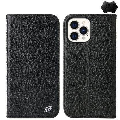 For iPhone 15 Pro Max Fierre Shann Crocodile Texture Magnetic Genuine Leather Phone Case(Black) by FIERRE SHANN