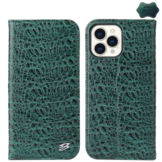 For iPhone 15 Pro Max Fierre Shann Crocodile Texture Magnetic Genuine Leather Phone Case(Green) by FIERRE SHANN