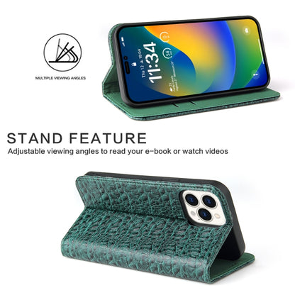For iPhone 15 Pro Max Fierre Shann Crocodile Texture Magnetic Genuine Leather Phone Case(Green) by FIERRE SHANN