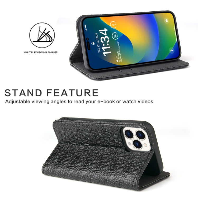 For iPhone 15 Pro Fierre Shann Crocodile Texture Magnetic Genuine Leather Phone Case(Black) - iPhone 15 Pro Cases by FIERRE SHANN | Online Shopping UK | buy2fix