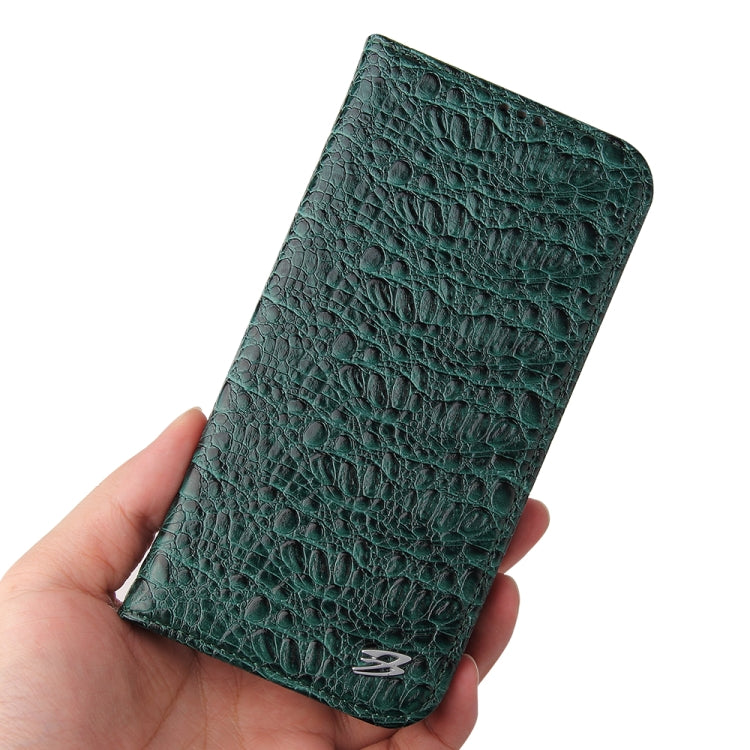 For iPhone 15 Pro Fierre Shann Crocodile Texture Magnetic Genuine Leather Phone Case(Green) - iPhone 15 Pro Cases by FIERRE SHANN | Online Shopping UK | buy2fix