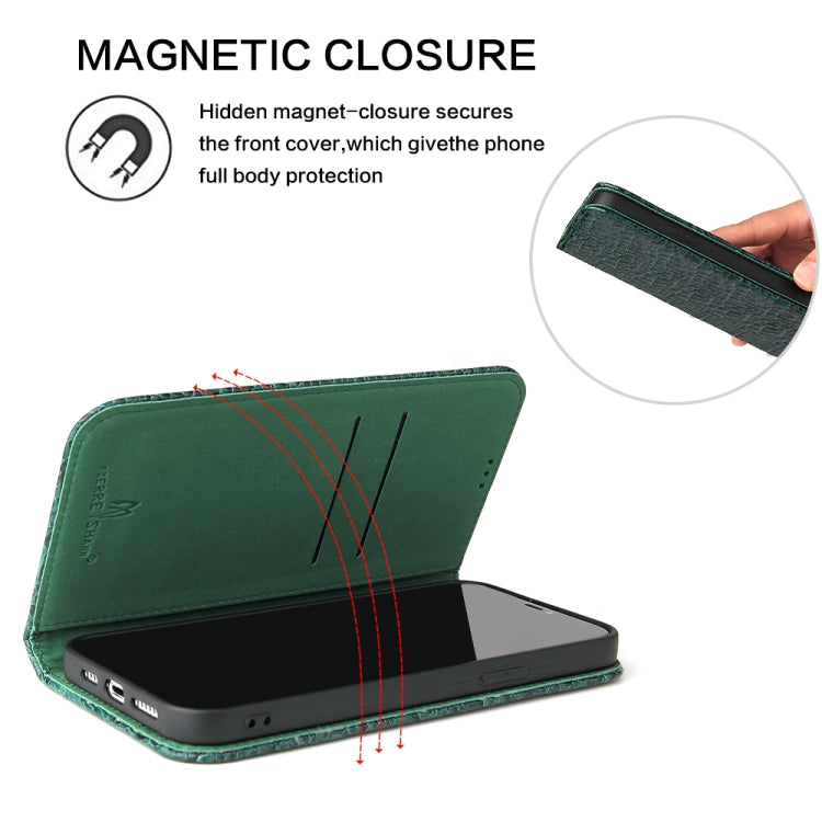 For iPhone 15 Pro Fierre Shann Crocodile Texture Magnetic Genuine Leather Phone Case(Green) - iPhone 15 Pro Cases by FIERRE SHANN | Online Shopping UK | buy2fix