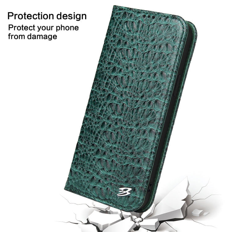 For iPhone 15 Pro Fierre Shann Crocodile Texture Magnetic Genuine Leather Phone Case(Green) - iPhone 15 Pro Cases by FIERRE SHANN | Online Shopping UK | buy2fix