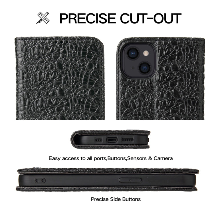 For iPhone 15 Fierre Shann Crocodile Texture Magnetic Genuine Leather Phone Case(Black) - iPhone 15 Cases by FIERRE SHANN | Online Shopping UK | buy2fix