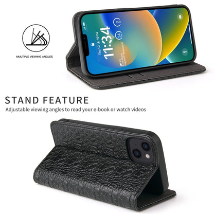 For iPhone 15 Fierre Shann Crocodile Texture Magnetic Genuine Leather Phone Case(Black) - iPhone 15 Cases by FIERRE SHANN | Online Shopping UK | buy2fix
