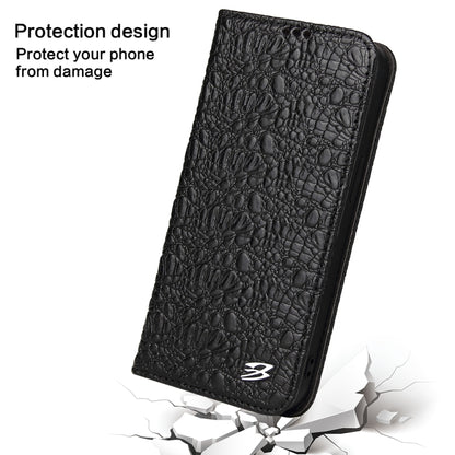 For iPhone 15 Fierre Shann Crocodile Texture Magnetic Genuine Leather Phone Case(Black) - iPhone 15 Cases by FIERRE SHANN | Online Shopping UK | buy2fix