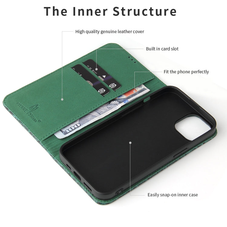 For iPhone 15 Fierre Shann Crocodile Texture Magnetic Genuine Leather Phone Case(Green) - iPhone 15 Cases by FIERRE SHANN | Online Shopping UK | buy2fix
