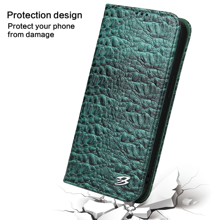 For iPhone 15 Fierre Shann Crocodile Texture Magnetic Genuine Leather Phone Case(Green) - iPhone 15 Cases by FIERRE SHANN | Online Shopping UK | buy2fix