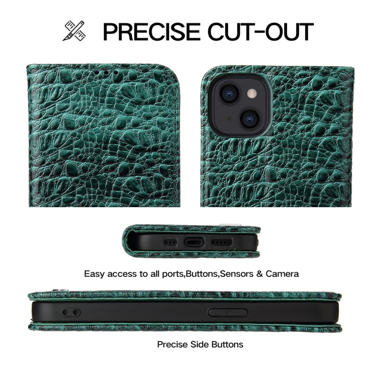 For iPhone 14 Fierre Shann Crocodile Texture Magnetic Genuine Leather Phone Case(Green) - iPhone 14 Cases by FIERRE SHANN | Online Shopping UK | buy2fix