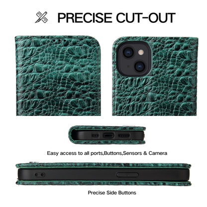 For iPhone 14 Fierre Shann Crocodile Texture Magnetic Genuine Leather Phone Case(Green) - iPhone 14 Cases by FIERRE SHANN | Online Shopping UK | buy2fix