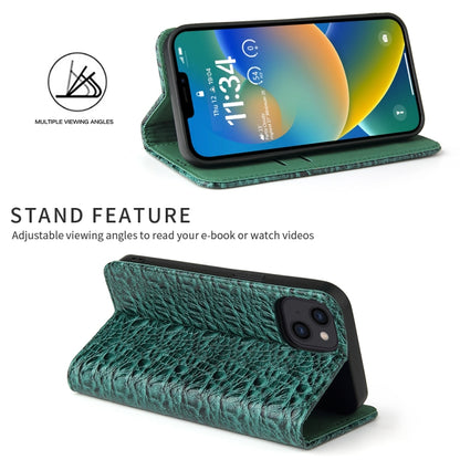 For iPhone 14 Fierre Shann Crocodile Texture Magnetic Genuine Leather Phone Case(Green) - iPhone 14 Cases by FIERRE SHANN | Online Shopping UK | buy2fix