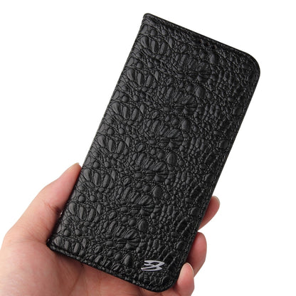 For iPhone 14 Pro Fierre Shann Crocodile Texture Magnetic Genuine Leather Phone Case(Black) - iPhone 14 Pro Cases by FIERRE SHANN | Online Shopping UK | buy2fix