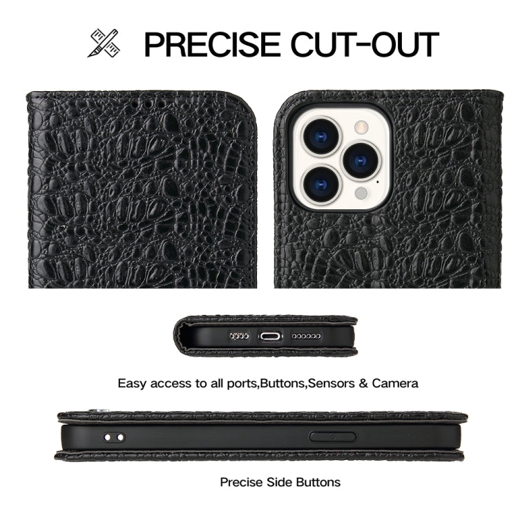 For iPhone 14 Pro Fierre Shann Crocodile Texture Magnetic Genuine Leather Phone Case(Black) - iPhone 14 Pro Cases by FIERRE SHANN | Online Shopping UK | buy2fix