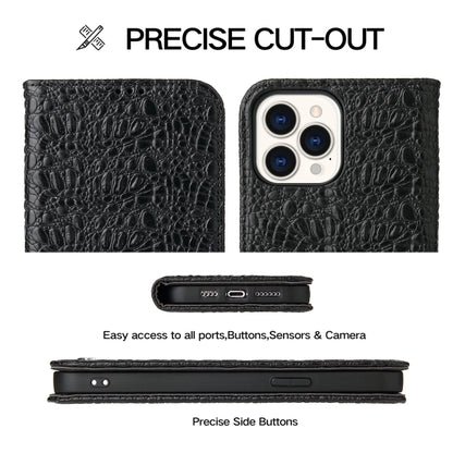 For iPhone 14 Pro Fierre Shann Crocodile Texture Magnetic Genuine Leather Phone Case(Black) - iPhone 14 Pro Cases by FIERRE SHANN | Online Shopping UK | buy2fix