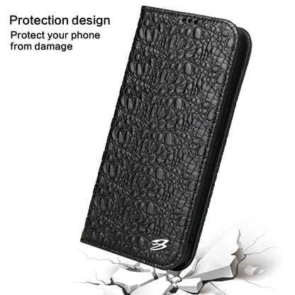 For iPhone 14 Pro Fierre Shann Crocodile Texture Magnetic Genuine Leather Phone Case(Black) - iPhone 14 Pro Cases by FIERRE SHANN | Online Shopping UK | buy2fix