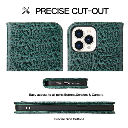 For iPhone 14 Pro Fierre Shann Crocodile Texture Magnetic Genuine Leather Phone Case(Green) - iPhone 14 Pro Cases by FIERRE SHANN | Online Shopping UK | buy2fix