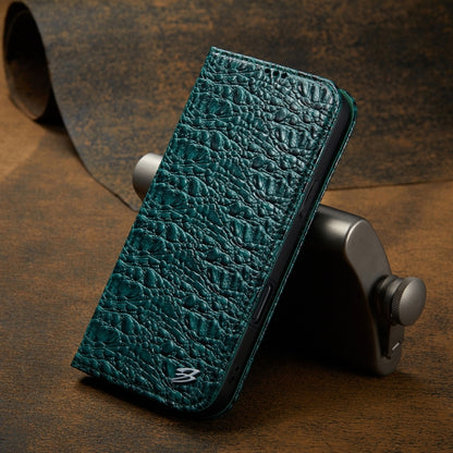 For iPhone 16 Pro Max Fierre Shann Crocodile Texture Magnetic Genuine Leather Phone Case(Green) by FIERRE SHANN