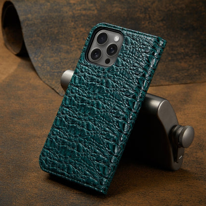 For iPhone 16 Pro Max Fierre Shann Crocodile Texture Magnetic Genuine Leather Phone Case(Green) by FIERRE SHANN