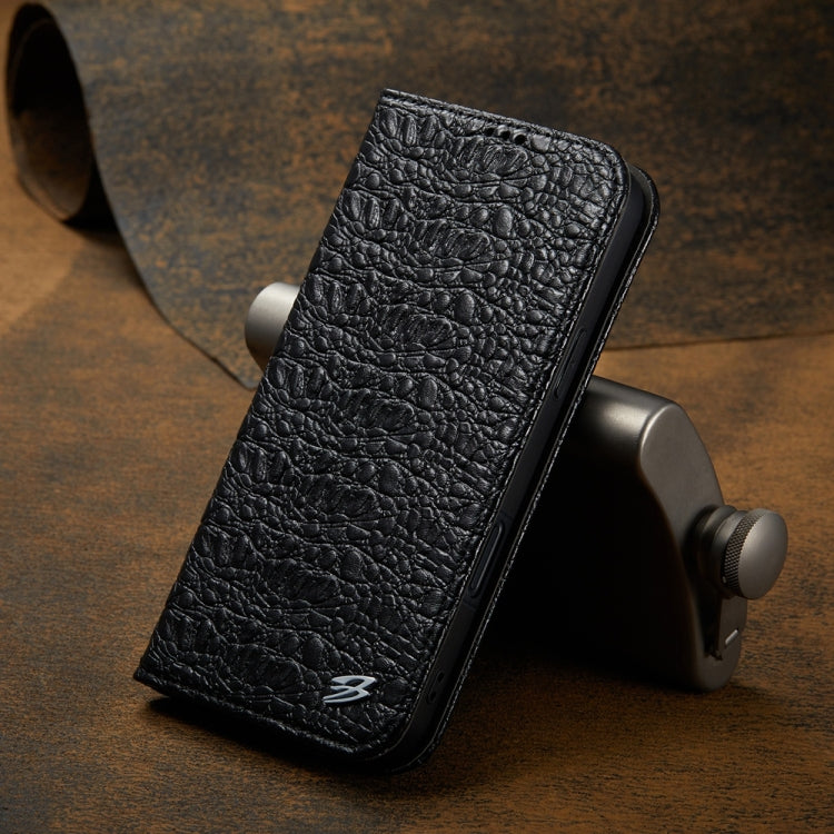 For iPhone 16 Pro Fierre Shann Crocodile Texture Magnetic Genuine Leather Phone Case(Black) by FIERRE SHANN