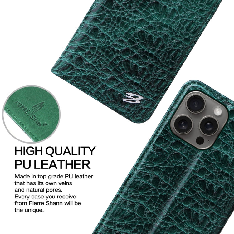 For iPhone 16 Pro Fierre Shann Crocodile Texture Magnetic Genuine Leather Phone Case(Green) by FIERRE SHANN