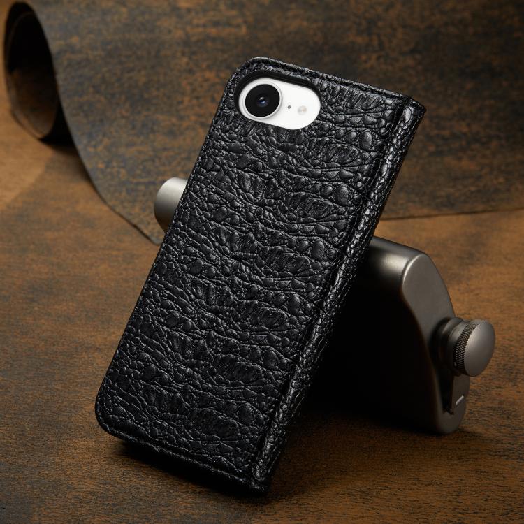 For iPhone 16e Fierre Shann Crocodile Texture Magnetic Genuine Leather Phone Case(Black) - iPhone 16e Cases by FIERRE SHANN | Online Shopping UK | buy2fix