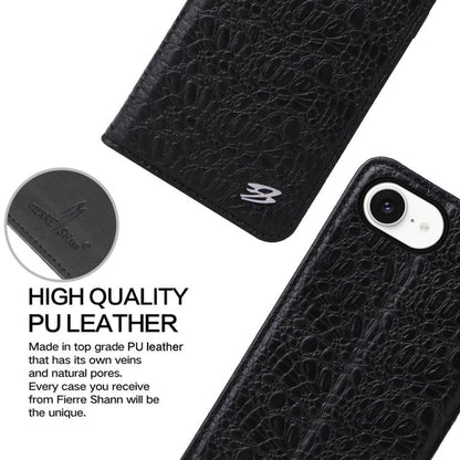 For iPhone 16e Fierre Shann Crocodile Texture Magnetic Genuine Leather Phone Case(Black) - iPhone 16e Cases by FIERRE SHANN | Online Shopping UK | buy2fix