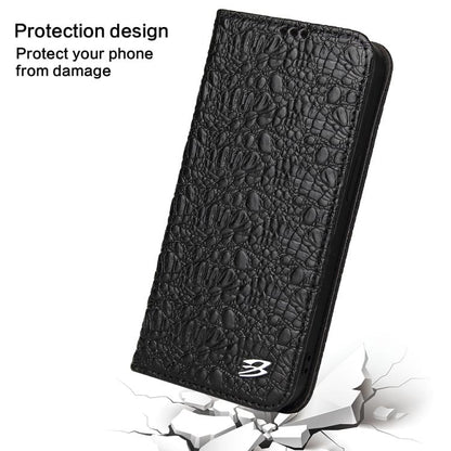 For iPhone 16e Fierre Shann Crocodile Texture Magnetic Genuine Leather Phone Case(Black) - iPhone 16e Cases by FIERRE SHANN | Online Shopping UK | buy2fix