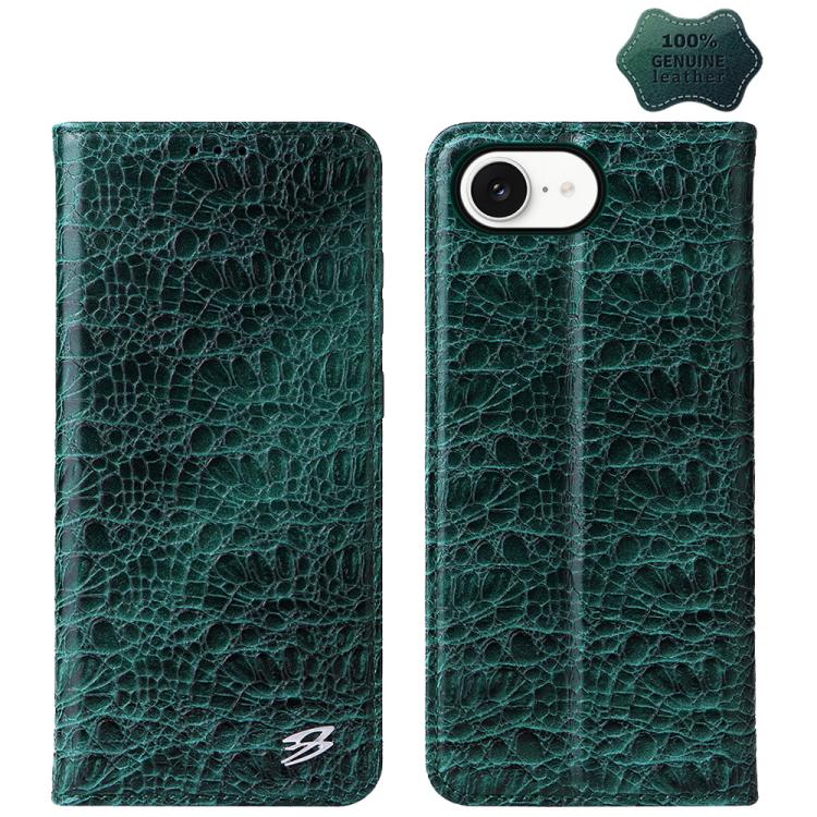 For iPhone 16e Fierre Shann Crocodile Texture Magnetic Genuine Leather Phone Case(Green) - iPhone 16e Cases by FIERRE SHANN | Online Shopping UK | buy2fix