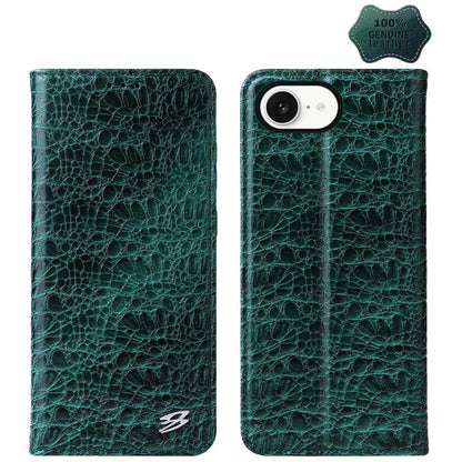 For iPhone 16e Fierre Shann Crocodile Texture Magnetic Genuine Leather Phone Case(Green) - iPhone 16e Cases by FIERRE SHANN | Online Shopping UK | buy2fix