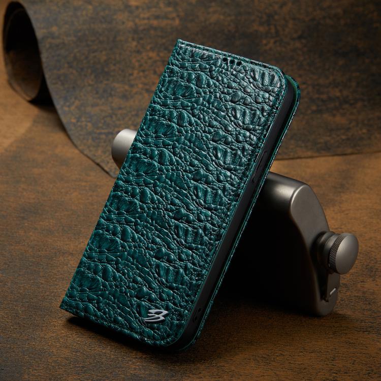 For iPhone 16e Fierre Shann Crocodile Texture Magnetic Genuine Leather Phone Case(Green) - iPhone 16e Cases by FIERRE SHANN | Online Shopping UK | buy2fix
