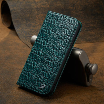 For iPhone 16e Fierre Shann Crocodile Texture Magnetic Genuine Leather Phone Case(Green) - iPhone 16e Cases by FIERRE SHANN | Online Shopping UK | buy2fix