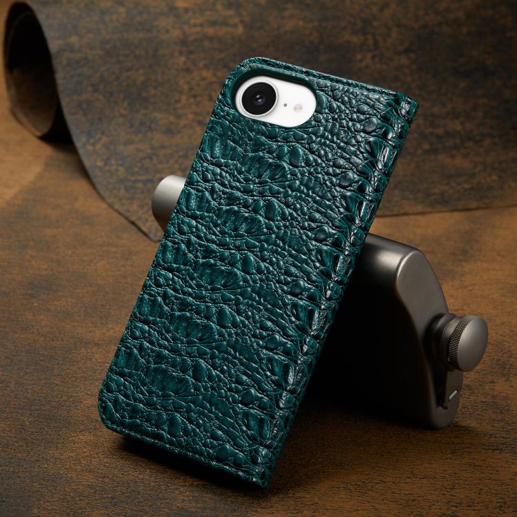 For iPhone 16e Fierre Shann Crocodile Texture Magnetic Genuine Leather Phone Case(Green) - iPhone 16e Cases by FIERRE SHANN | Online Shopping UK | buy2fix