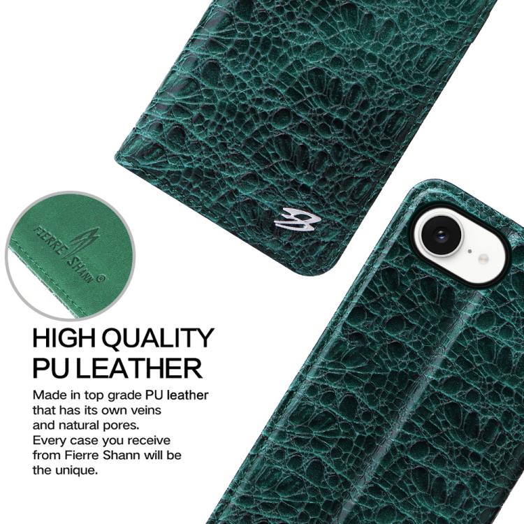 For iPhone 16e Fierre Shann Crocodile Texture Magnetic Genuine Leather Phone Case(Green) - iPhone 16e Cases by FIERRE SHANN | Online Shopping UK | buy2fix