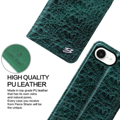 For iPhone 16e Fierre Shann Crocodile Texture Magnetic Genuine Leather Phone Case(Green) - iPhone 16e Cases by FIERRE SHANN | Online Shopping UK | buy2fix